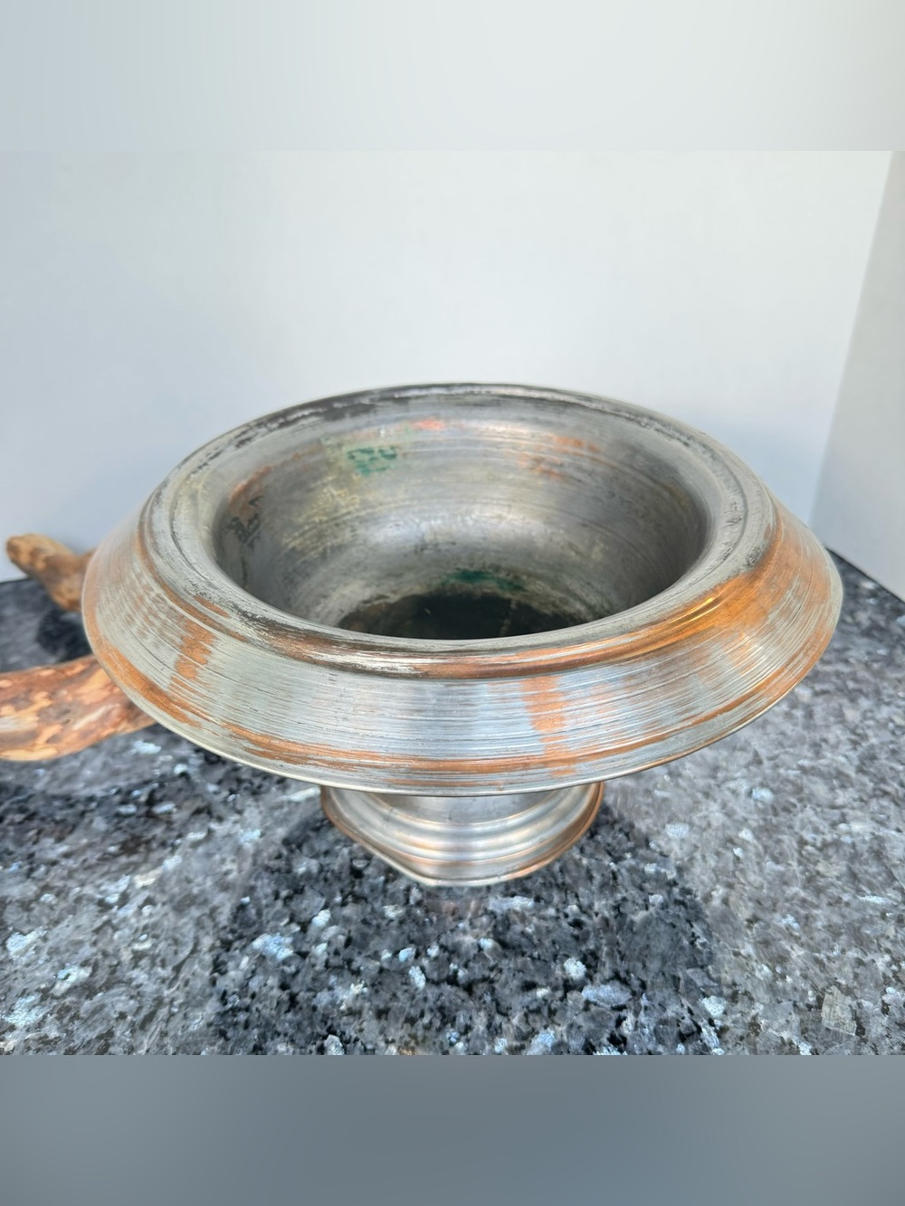 Vintage Metal Pedestal Bowl Flared 11” Silver Color Metalware Decorative Dish